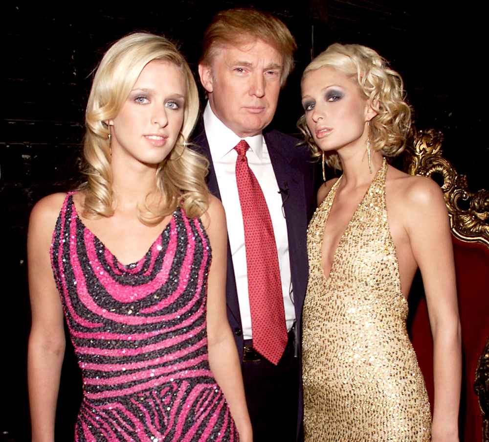 Donald Trump with Paris and Nikke Hilton during rehearsals for the 2001 VH1 Vogue Fashion Awards at Hammerstein Ballroom in New York City, 10/18/01.