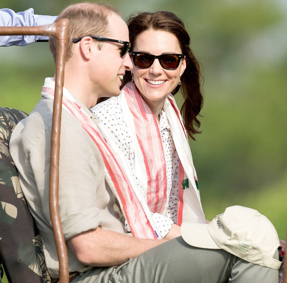 Catherine, Duchess of Cambride and Prince William, Duke of Cambridge ride in an open-air jeep on safari around the National Park at Kaziranga National Park on April 13, 2016 in Guwahati, India.