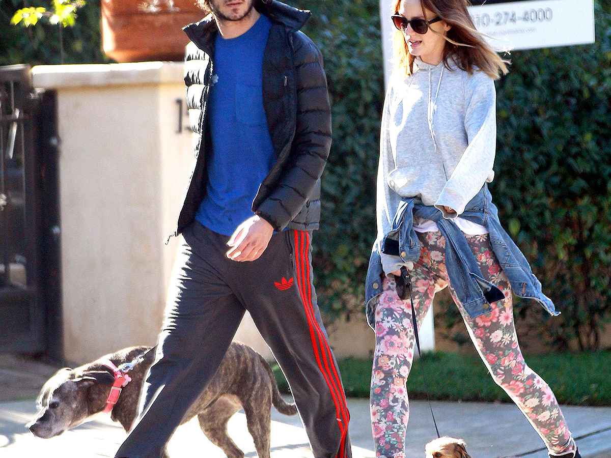 Adam Brody and Leighton Meester take their dogs for a walk in LA