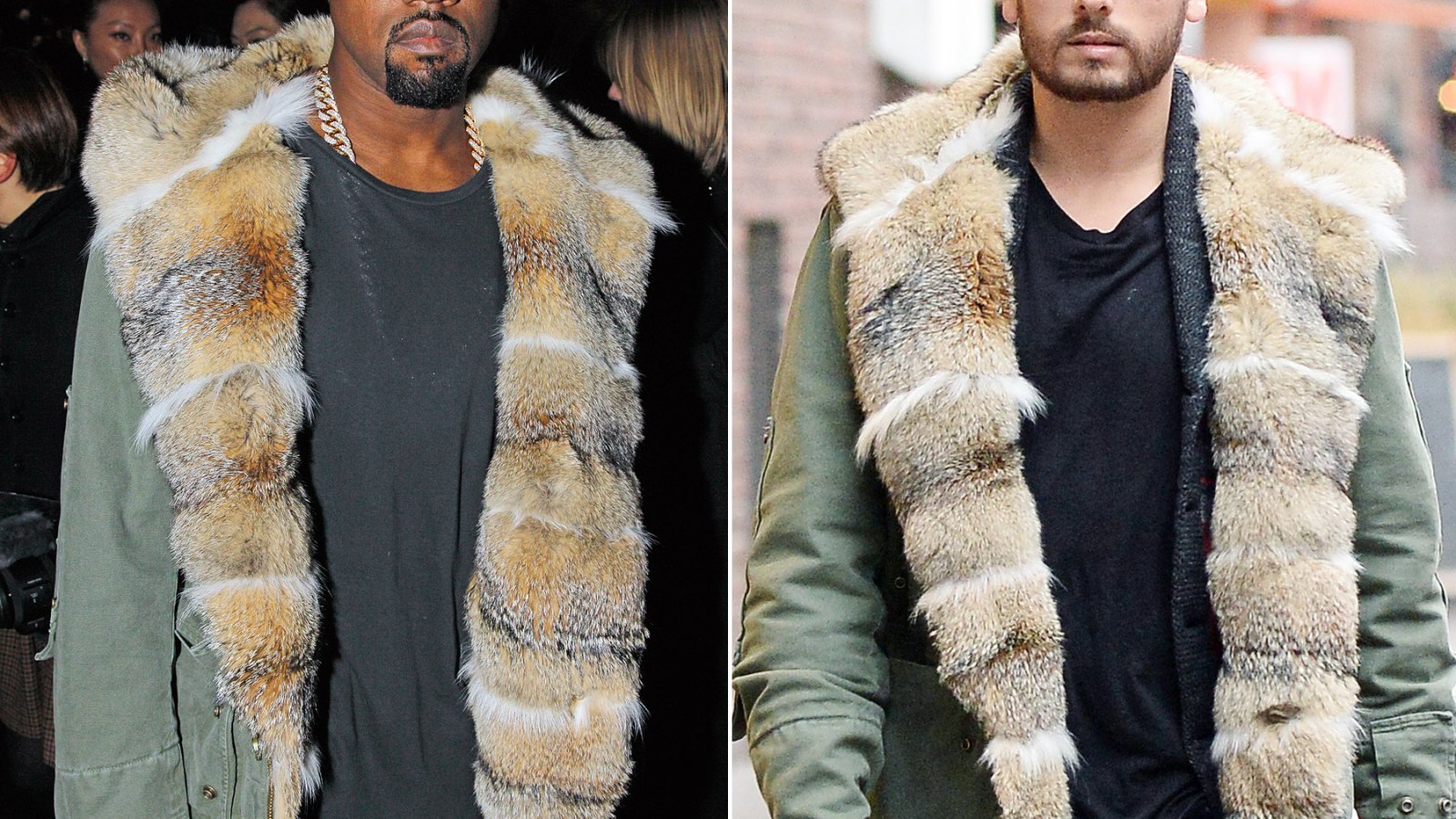 Kanye West and Scott Disick wearing the same jacket