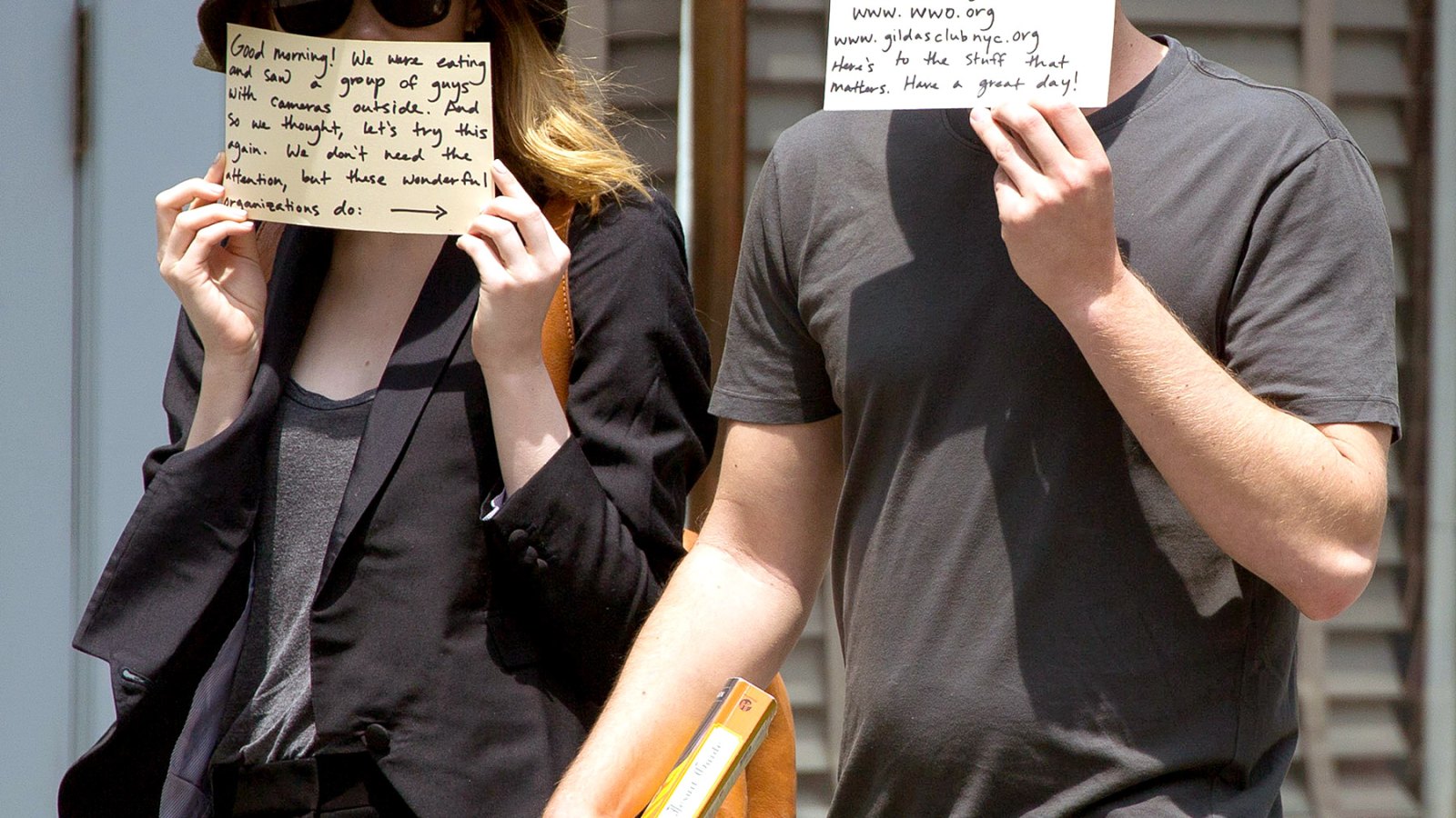 Emma Stone and Andrew Garfield share a message on signs on June 17