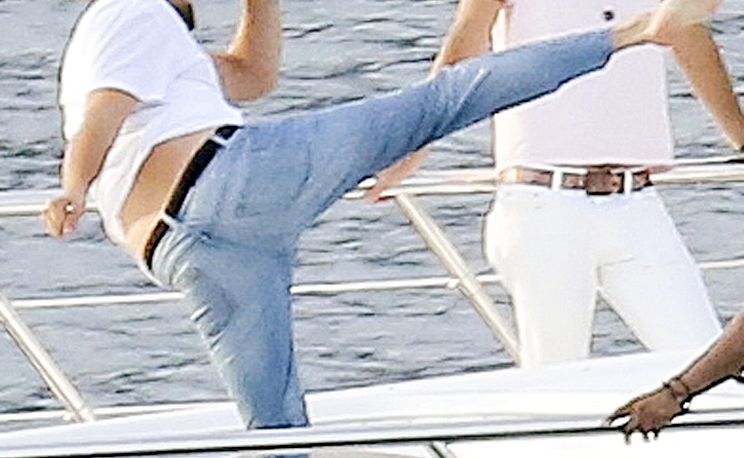 Leonardo DiCaprio doing karate on a yacht in St. Tropez