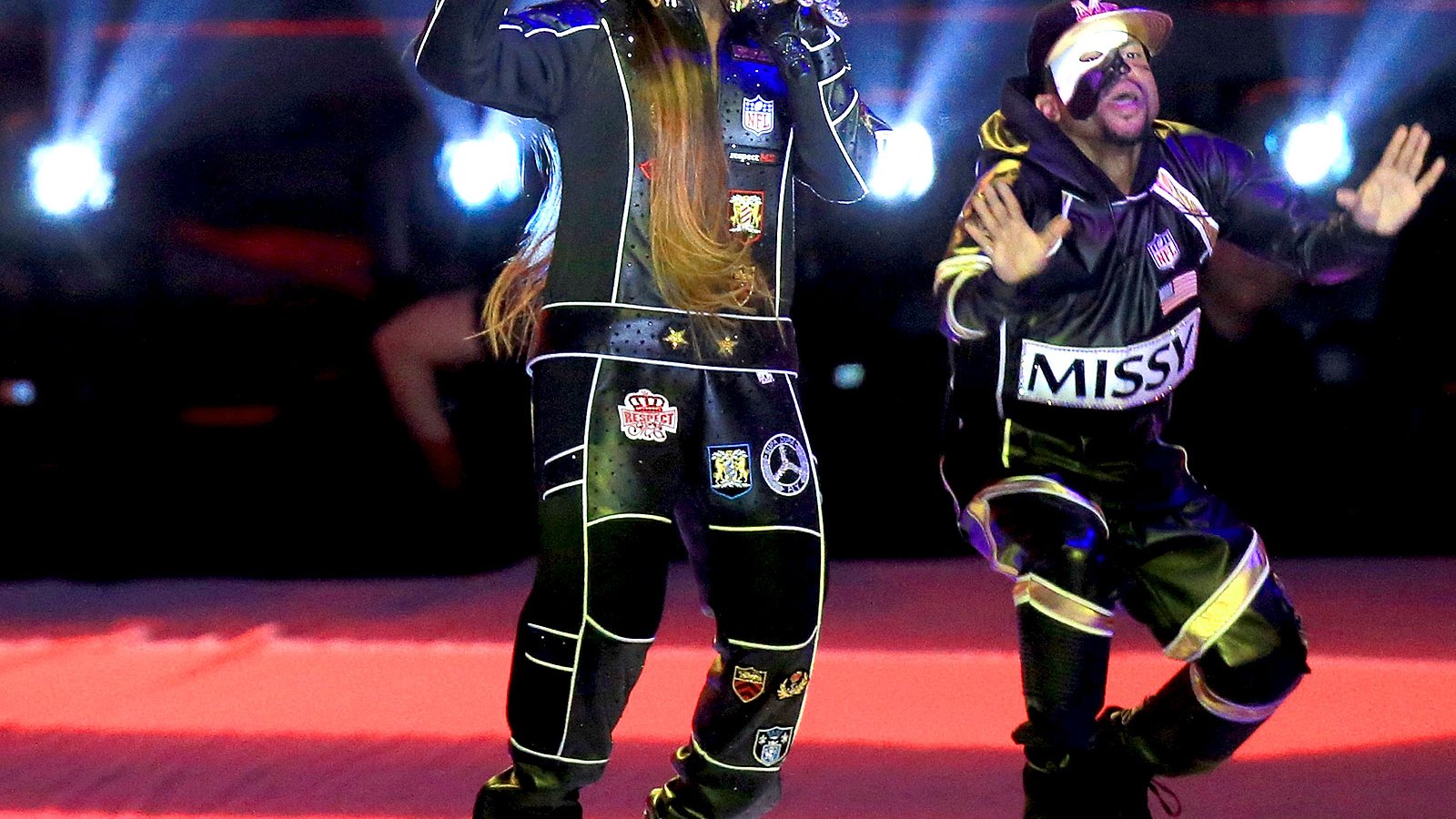 Missy Eliot performs onstage during the Super Bowl XLIX Halftime Show