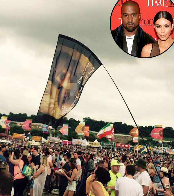 Kim Kardashian sex tape flag at Kanye's show