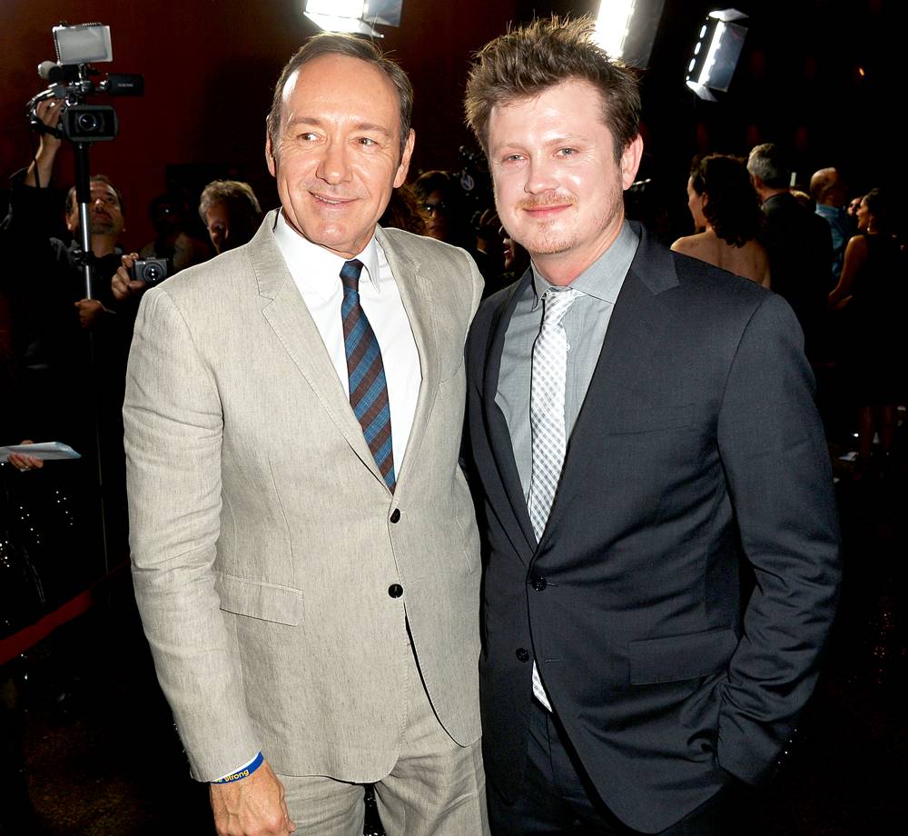 Kevin Spacey and Beau Willimon arrives at the screening of Netflix's "House of Cards" Season 2 at the Directors Guild Of America on February 13, 2014 in Los Angeles, California.