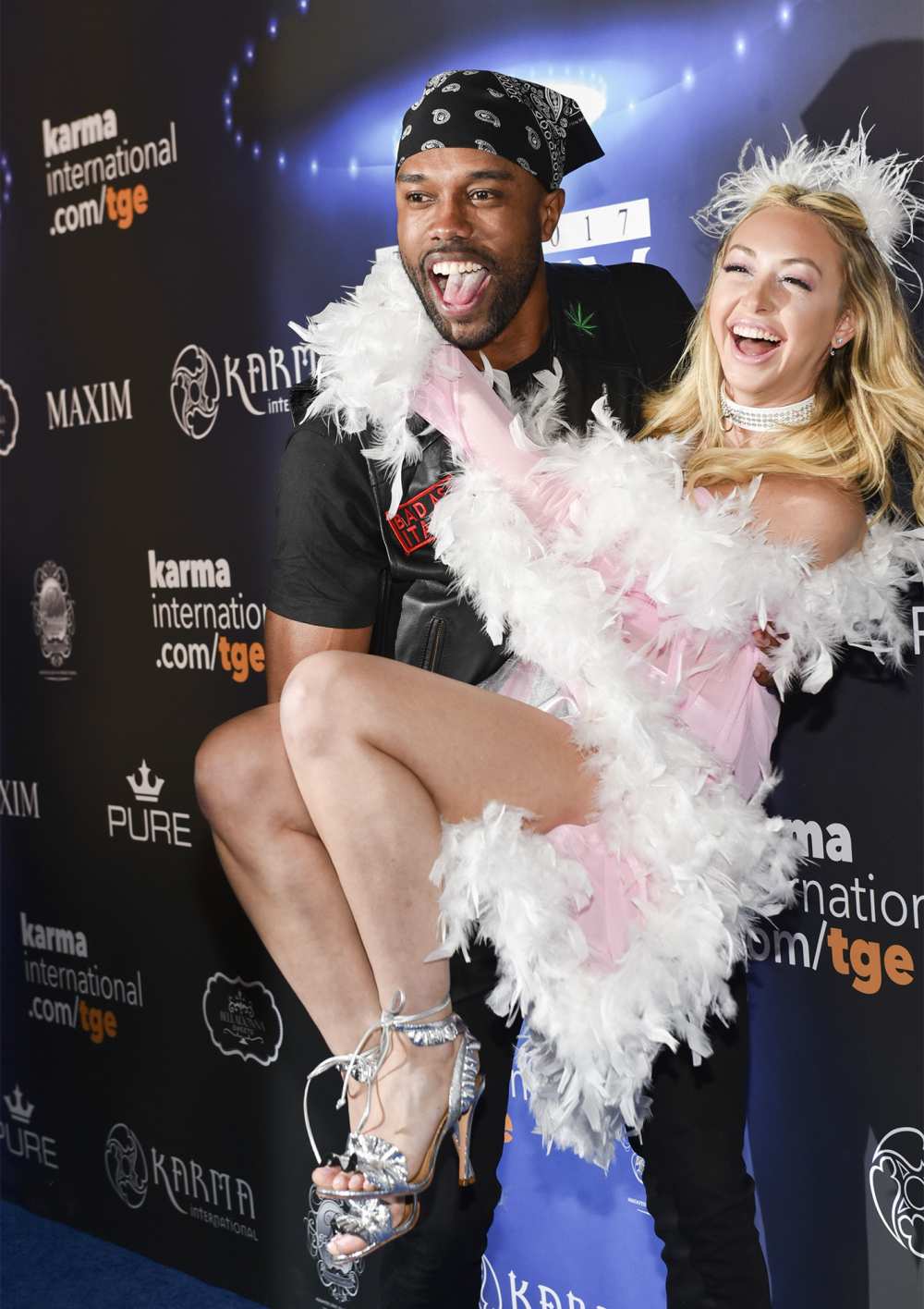 DeMario Jackson and Corinne Olympios arrive at the 2017 MAXIM Halloween Party