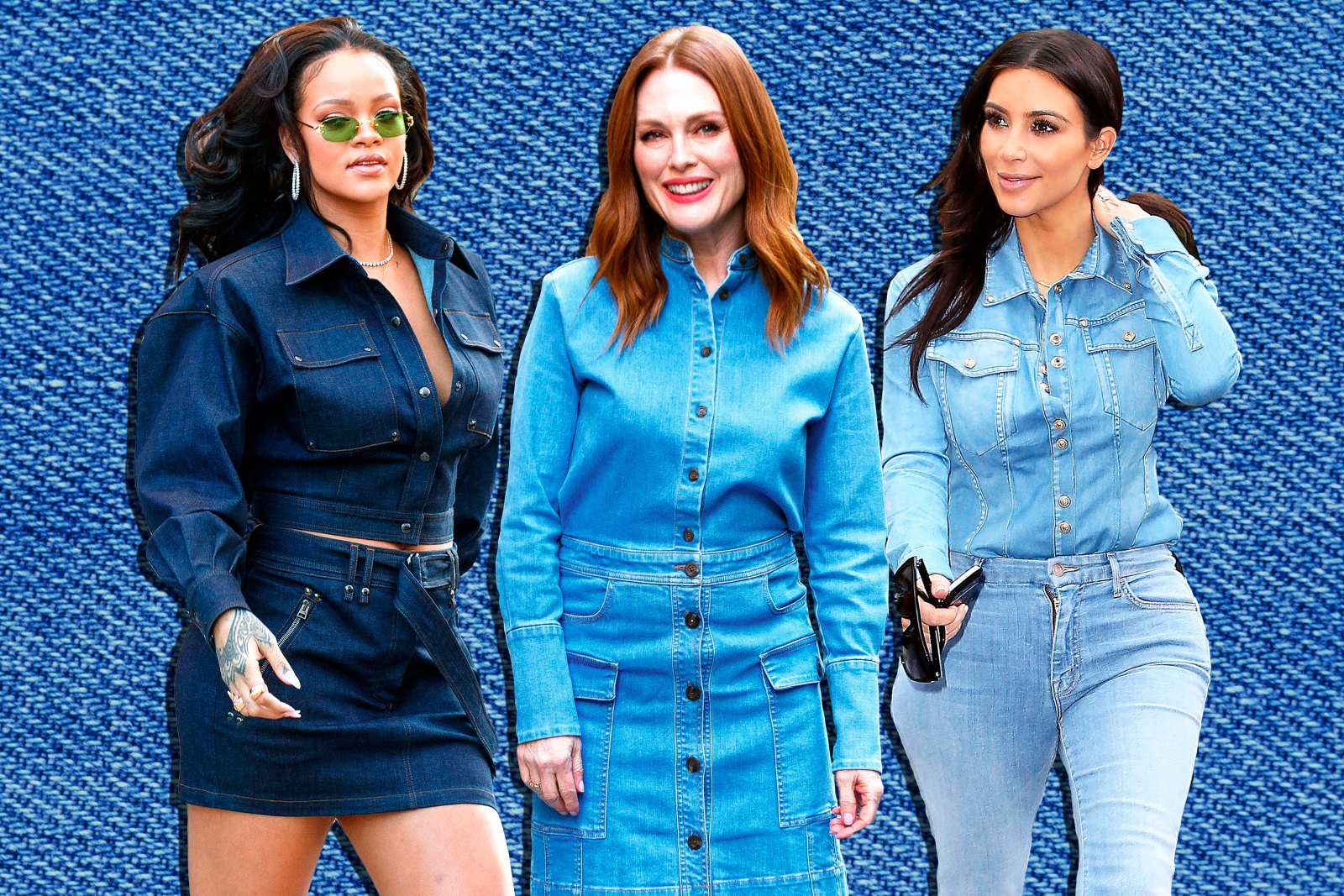 Rihanna, Julianne Moore, Kim Kardashian in denim