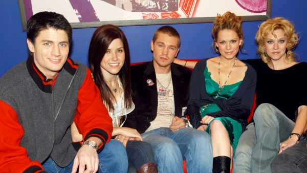 James Lafferty, Sophia Bush, Chad Michael Murray, Bethany Joy Lenz and Hilarie Burton of ‘One Tree Hill’ cast on MTV’s TRL in 2005.