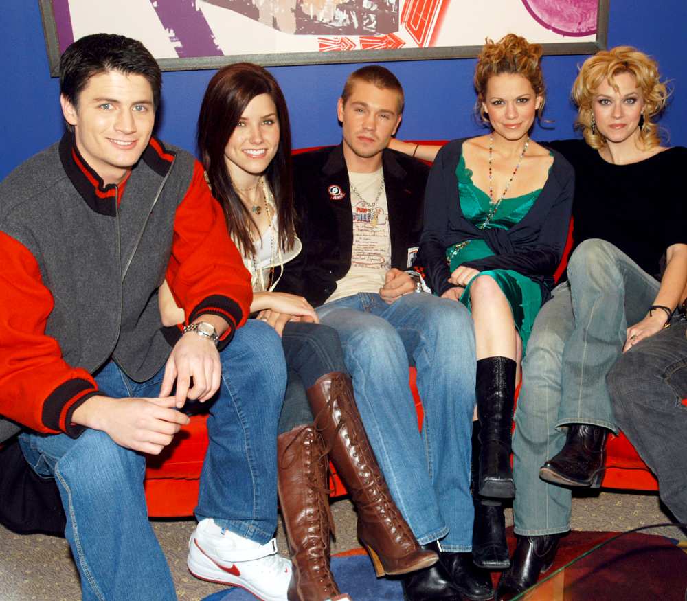 James Lafferty, Sophia Bush, Chad Michael Murray, Bethany Joy Lenz and Hilarie Burton of ‘One Tree Hill’ cast on MTV’s TRL in 2005.