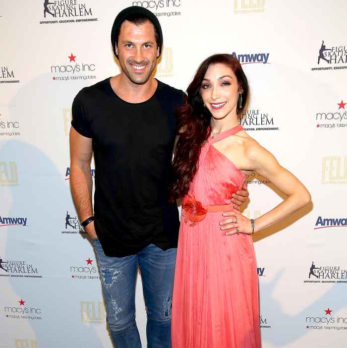 Maksim Chmerkovskiy and Meryl Davis attend The 10th Annual Skating With The Stars Benefit Gala at 583 Park Avenue in New York City.