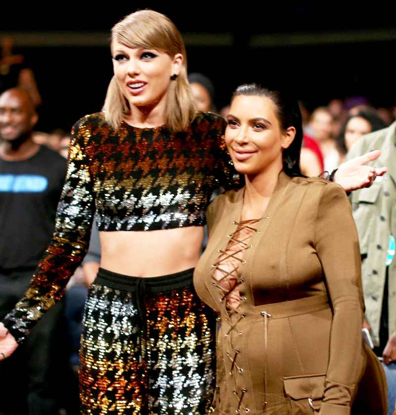Taylor Swift and Kim Kardashian attend the 2015 MTV Video Music Awards at Microsoft Theater in Los Angeles, California.