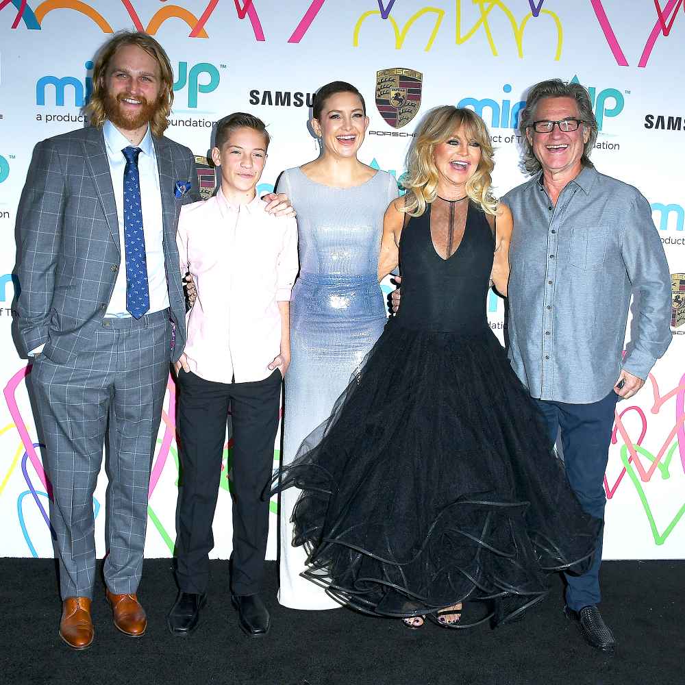 Wyatt Russell, Ryder, Kate Hudson, Goldie Hawn and Kurt Russell arrives at the Goldie's Love In For Kids at Ron Burkle's Green Acres Estate on November 3, 2017 in Beverly Hills, California.