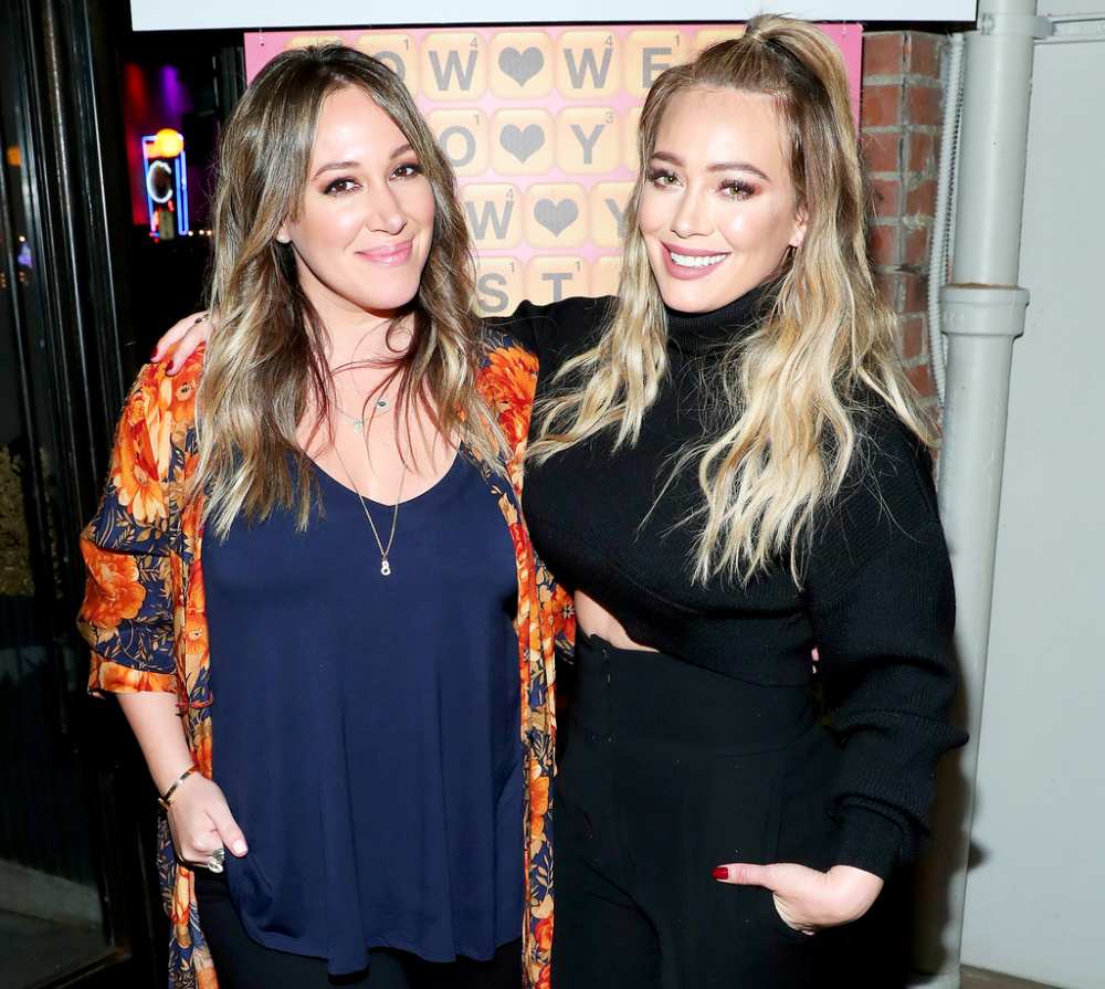Haylie Duff and Hilary Duff attend the Launch of Words with Friends 2 hosted by Hilary and Haylie Duff at Norah Restaurant on November 9, 2017 in West Hollywood, California.