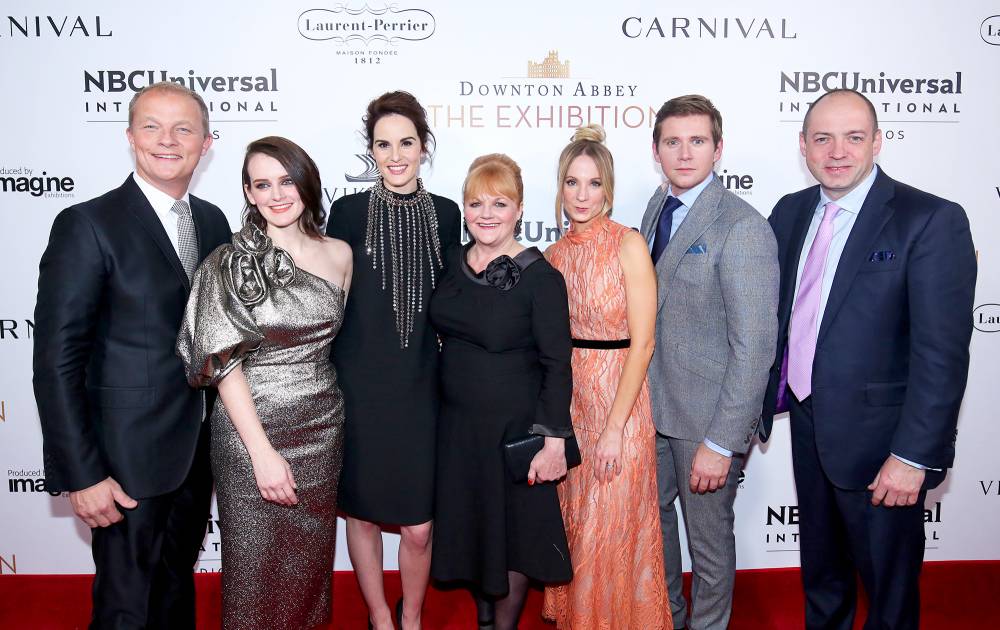 Kevin MacLellan, Chairman, Global Distribution & International, NBCUniversal; Sophie McShera; Michelle Dockery; Lesley Nicol; Joanne Froggatt; Allen Leech; Gareth Neame, Series Creator and Executive Producer, Downton Abbey attend The VIP Opening of Downton Abbey: The Exhibition