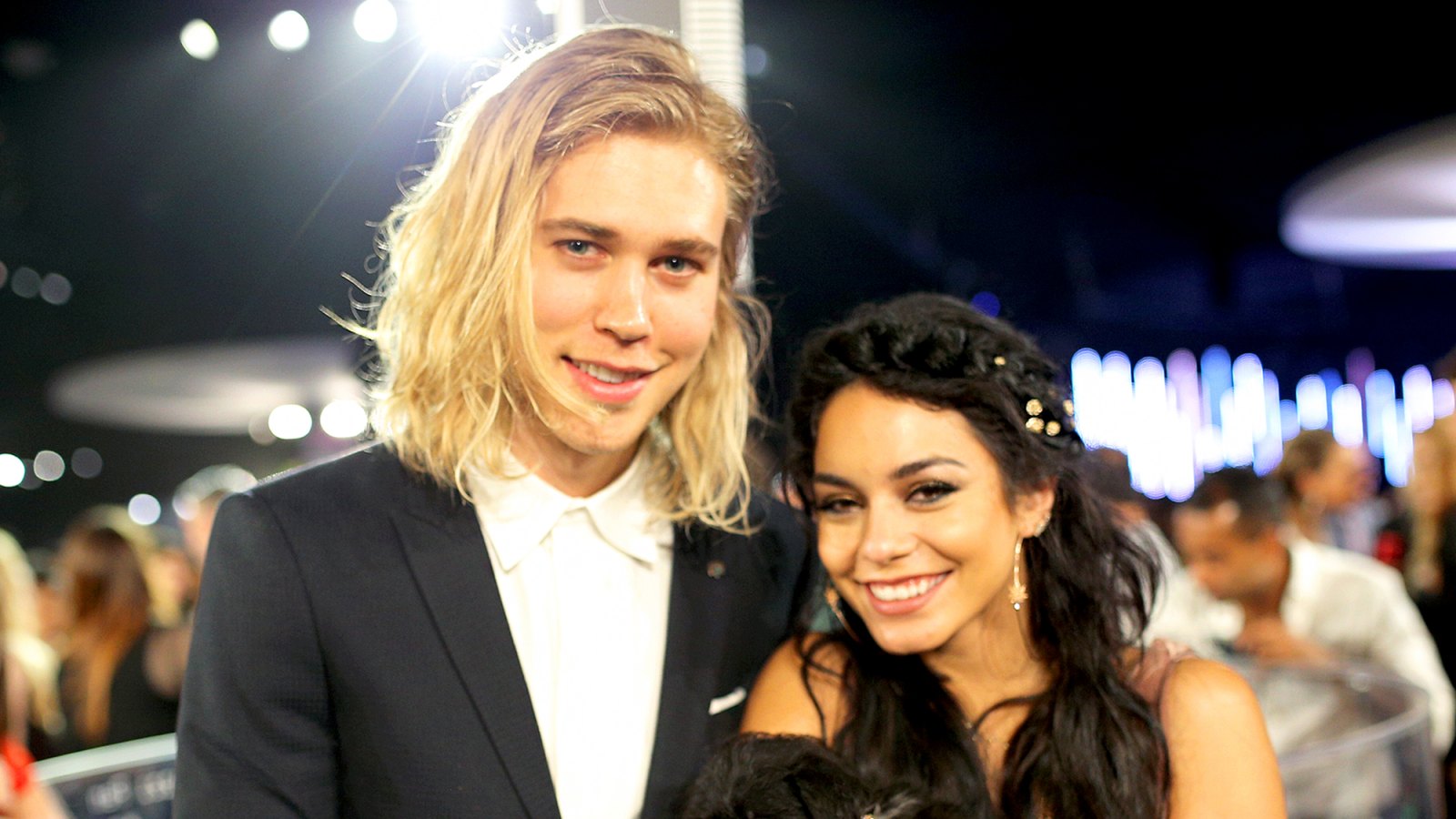 Austin Butler and Vanessa Hudgens during the 2015 MTV Video Music Awards at Microsoft Theater in Los Angeles, California.