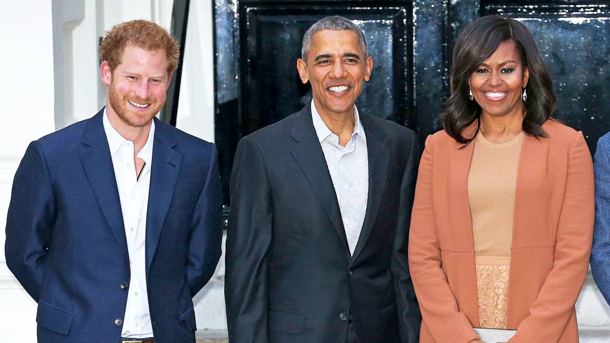 Prince Harry, Barack Obama and Michelle Obama attend a dinner at Kensington Palace on April 22, 2016 in London, England.