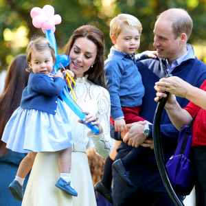 Catherine, Duchess of Cambridge, Princess Charlotte of Cambridge and Prince George of Cambridge, Prince William, Duke of Cambridge at a children's party for Military families during the Royal Tour of Canada on September 29, 2016 in Victoria, Canada.