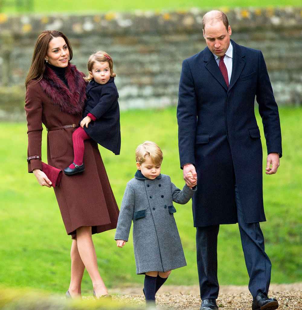 Prince William, Duke of Cambridge, Catherine, Duchess of Cambridge, Prince George of Cambridge and Princess Charlotte of Cambridge attend Church on Christmas Day on December 25, 2016 in Bucklebury, Berkshire.