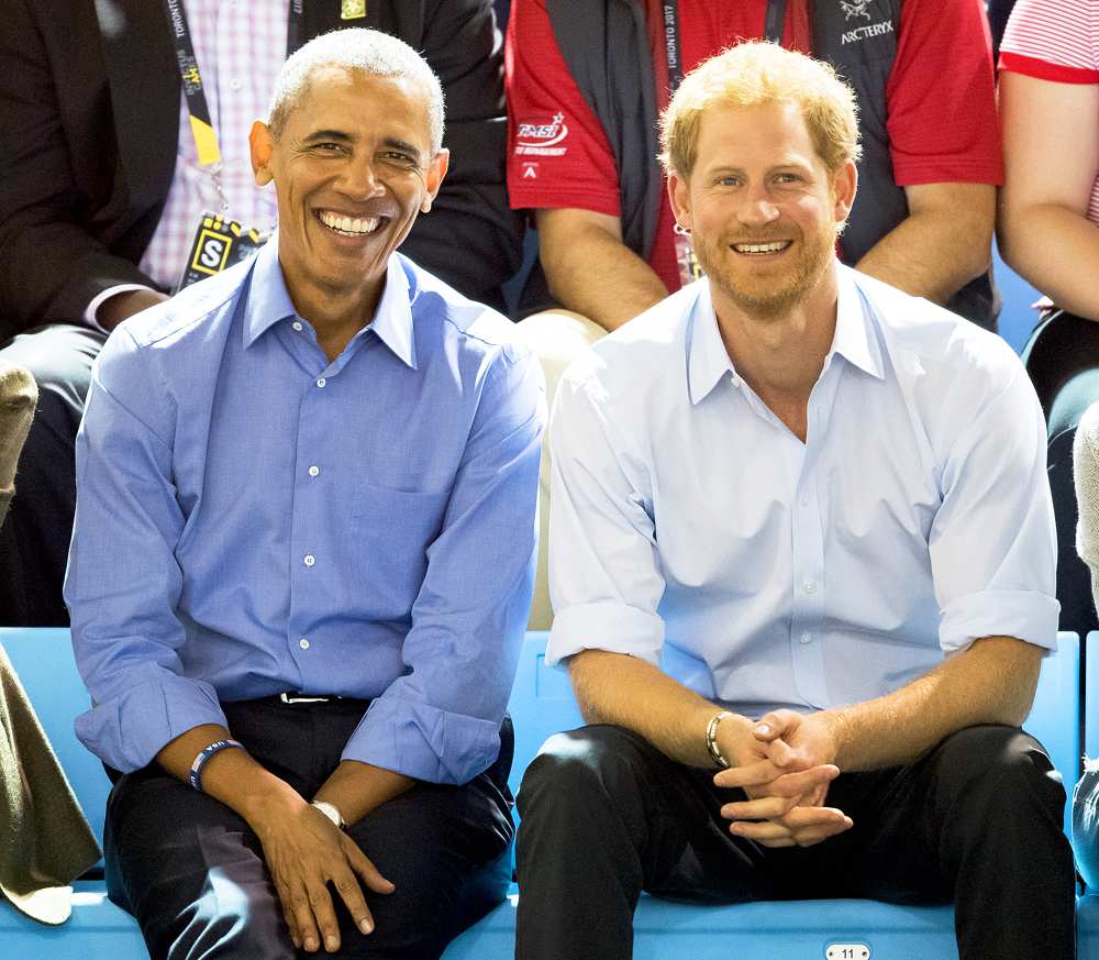 Barack Obama and Prince Harry watch the wheelchair basketball on day 7 of the Invictus Games Toronto 2017 on September 29, 2017 in Toronto, Canada.