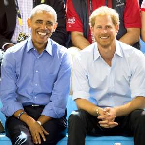 Barack Obama and Prince Harry watch the wheelchair basketball on day 7 of the Invictus Games Toronto 2017 on September 29, 2017 in Toronto, Canada.