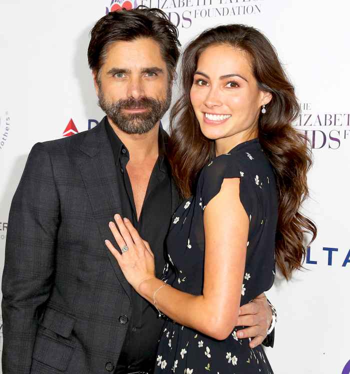 John Stamos and Caitlin McHugh attend The Elizabeth Taylor 2017 AIDS Foundation and mothers2mothers dinner at Ron Burkle's Green Acres Estate in Beverly Hills, California.