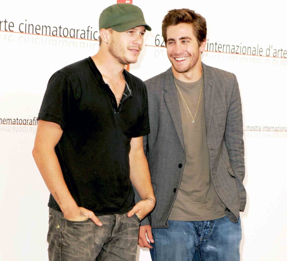Heath Ledger and Jake Gyllenhaal attend the 2005 Venice Film Festival in Venice, Italy.