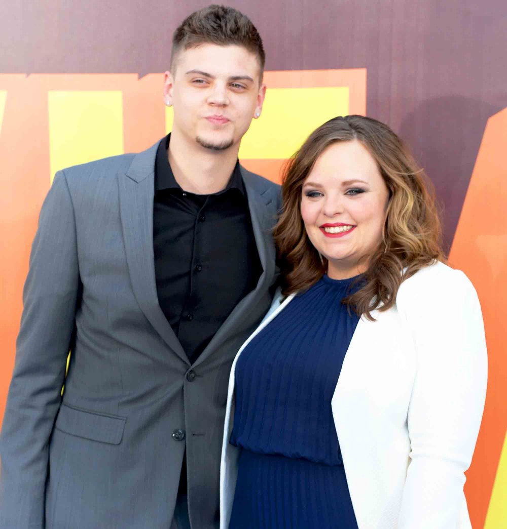 Tyler Baltierra and Catelynn Lowell attend the 2015 MTV Movie Awards at Nokia Theatre L.A. Live in Los Angeles.