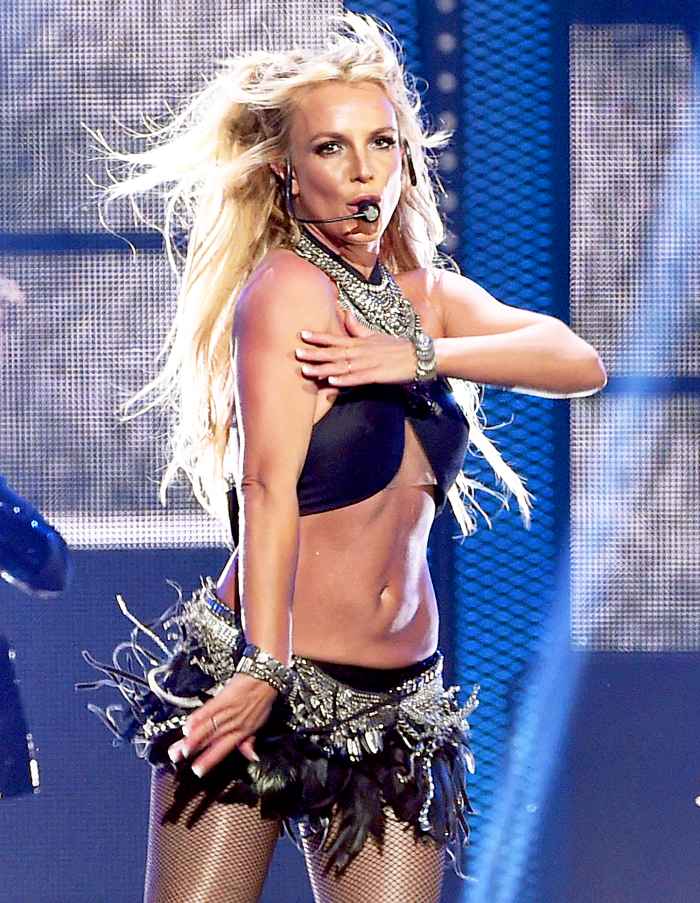 Britney Spears performs on stage in Las Vegas.