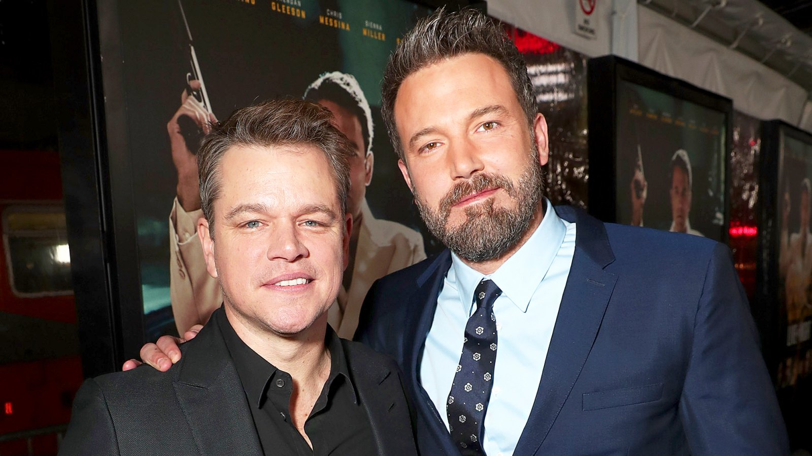Matt Damon and Ben Affleck attend the premiere Of Warner Bros. Pictures' "Live By Night" at TCL Chinese Theatre on January 9, 2017 in Hollywood, California.