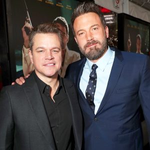 Matt Damon and Ben Affleck attend the premiere Of Warner Bros. Pictures' "Live By Night" at TCL Chinese Theatre on January 9, 2017 in Hollywood, California.