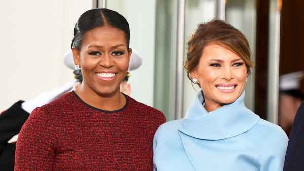 Michelle Obama and Melania Trump to the White House in Washington, DC on January 20, 2017.