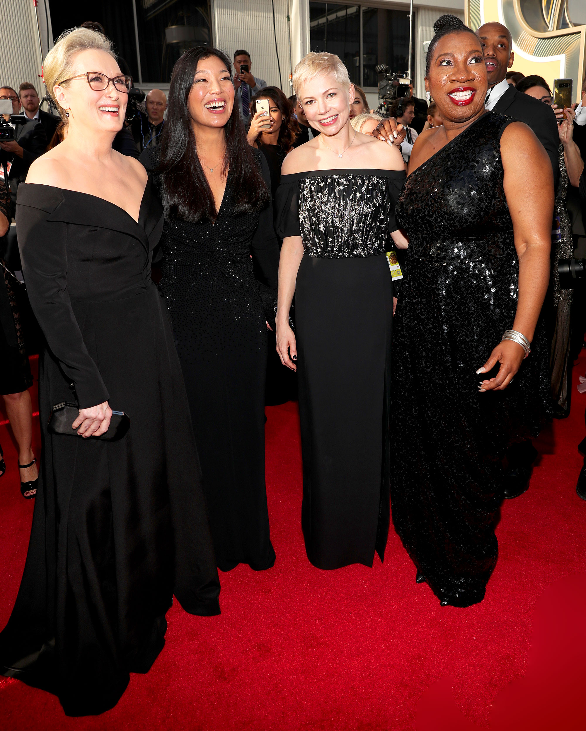 Meryl Streep, Ai-jen Poo, Michelle Williams and Tarana Burke arrive to the 75th Annual Golden Globe Awards held at the Beverly Hilton Hotel on January 7, 2018.