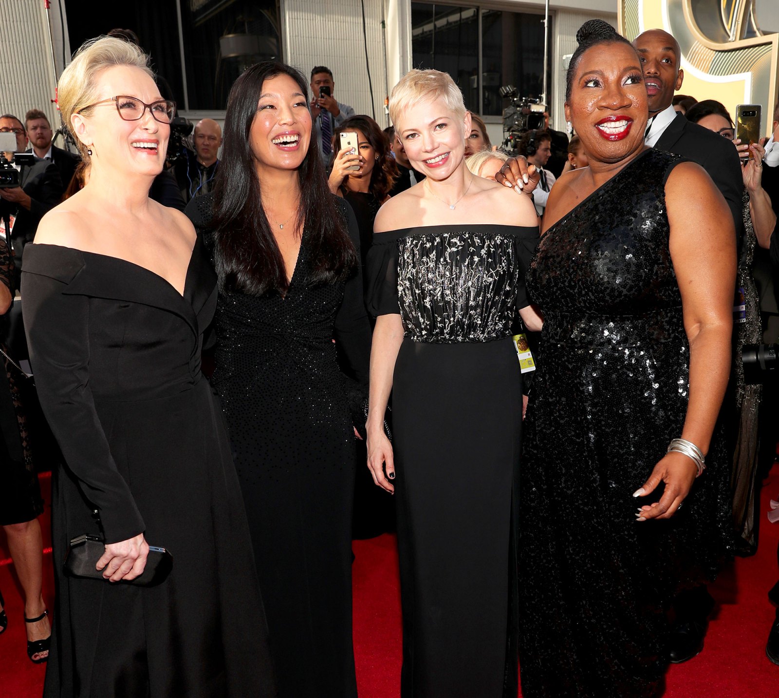 Meryl Streep, Ai-jen Poo, Michelle Williams and Tarana Burke arrive to the 75th Annual Golden Globe Awards held at the Beverly Hilton Hotel on January 7, 2018.