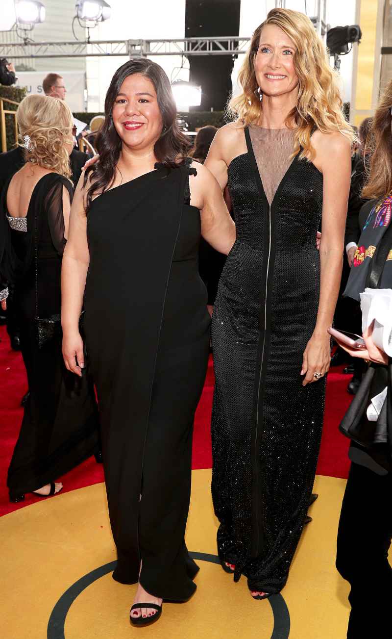 Laura Dern and activist Monica Ramirez arrive to the 75th Annual Golden Globe Awards held at the Beverly Hilton Hotel on January 7, 2018.