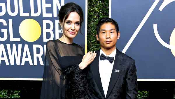Angelina Jolie and Pax attend The 75th Annual Golden Globe Awards at The Beverly Hilton Hotel on January 7, 2018 in Beverly Hills, California.
