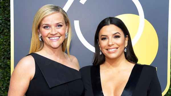 Reese Witherspoon and Eva Longoria arrive to the 75th Annual Golden Globe Awards held at the Beverly Hilton Hotel on January 7, 2018.