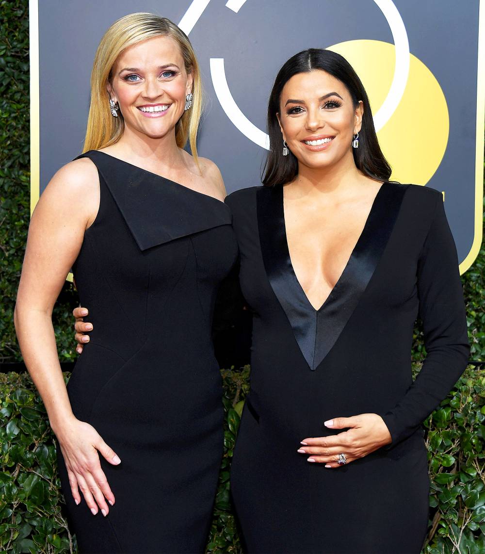 Reese Witherspoon and Eva Longoria arrive to the 75th Annual Golden Globe Awards held at the Beverly Hilton Hotel on January 7, 2018.