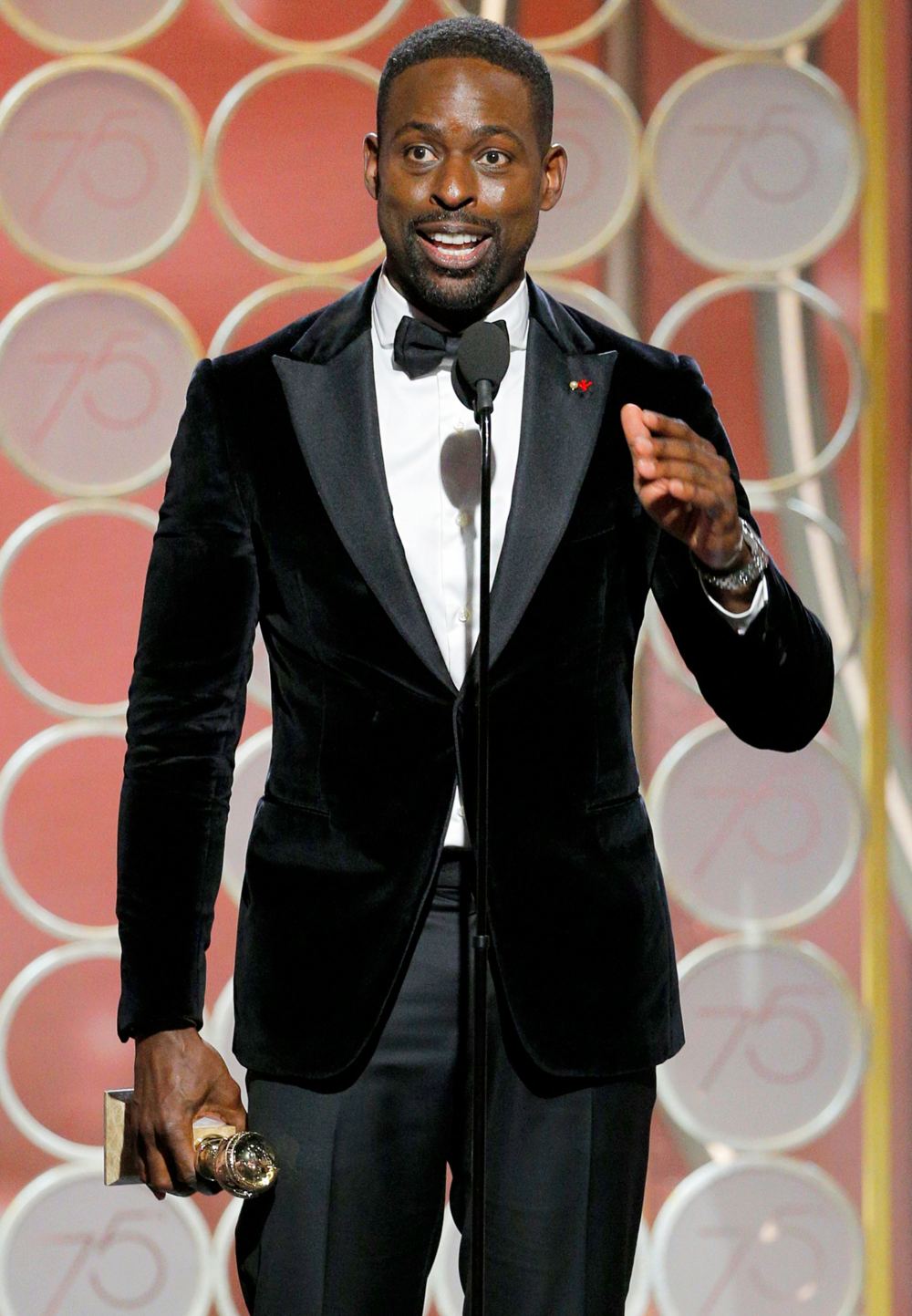 Sterling K. Brown accepts the award for Best Performance by an Actor in a Television Series – Drama for “This is Us” during the 75th Annual Golden Globe Awards at The Beverly Hilton Hotel on January 7, 2018 in Beverly Hills, California.