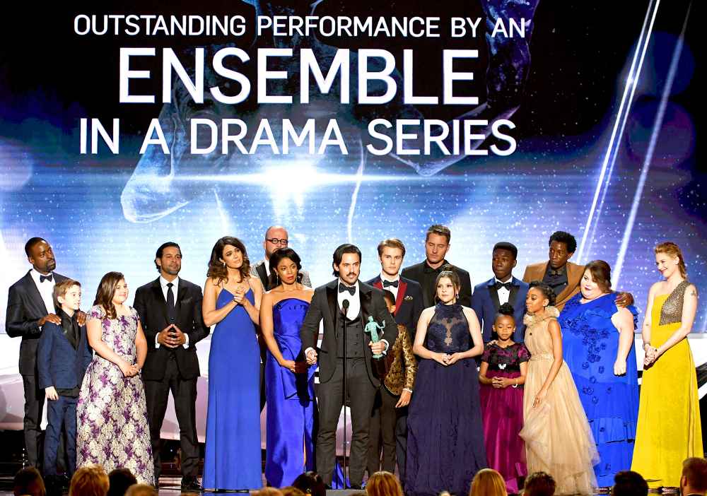 Milo Ventimiglia and 'This Is Us' cast onstage during the 24th Annual Screen Actors Guild Awards at The Shrine Auditorium on January 21, 2018 in Los Angeles, California.