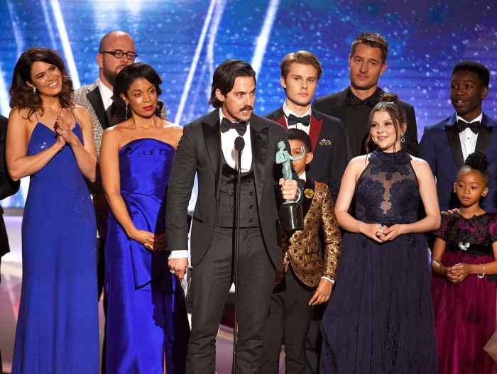 Milo Ventimiglia and the cast of "This Is Us" onstage during the 24th Annual Screen Actors Guild Awards at The Shrine Auditorium on January 21, 2018 in Los Angeles, California