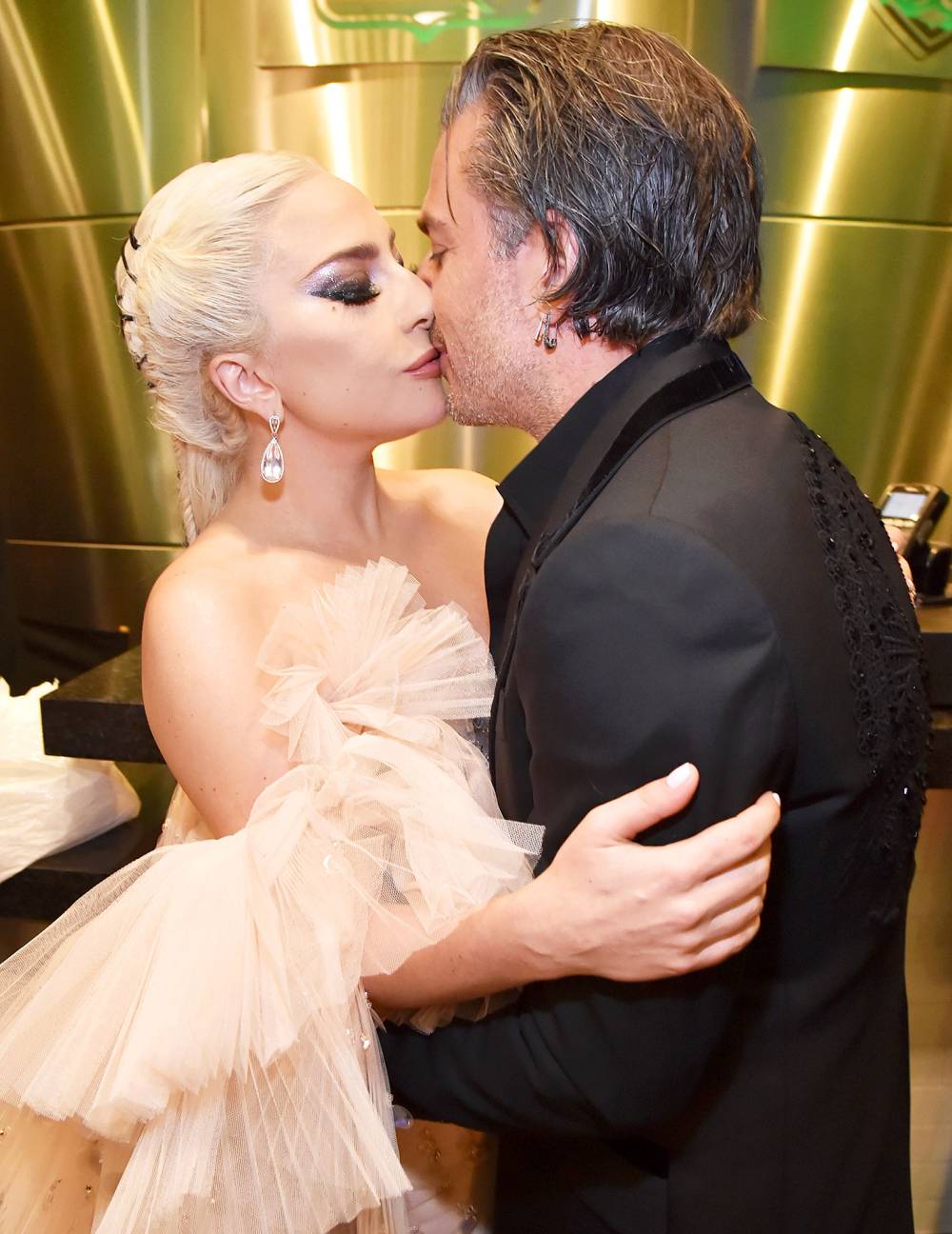 Lady Gaga and Christian Carino backstage at the 60th Annual Grammy Awards at Madison Square Garden on January 28, 2018 in New York City.