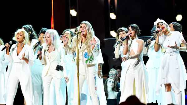 Bebe Rexha, Cyndi Lauper, Kesha, Camila Cabello, Andra Day and Julia Michaels perform onstage during the 60th Annual Grammy Awards at Madison Square Garden on January 28, 2018 in New York City.