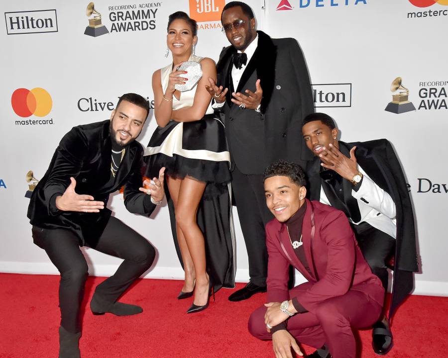French Montana, Cassie, Sean 'Diddy' Combs, Justin Dior Combs, Christian Combs, Clive Davis, Recording Academy, Pre-Grammy Gala