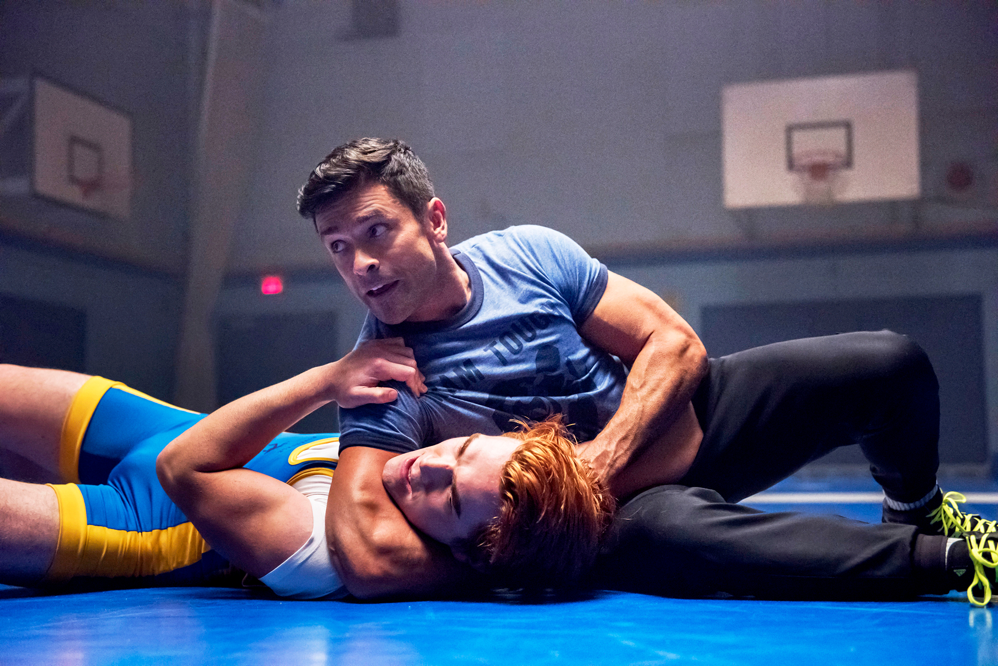 KJ Apa as Archie and Mark Consuelos as Hiram in ‘Riverdale‘