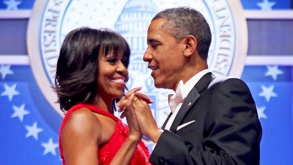 Michelle Obama and Barack Obama dance together during the Inaugural Ball at the Walter Washington Convention Center in Washington, D.C.