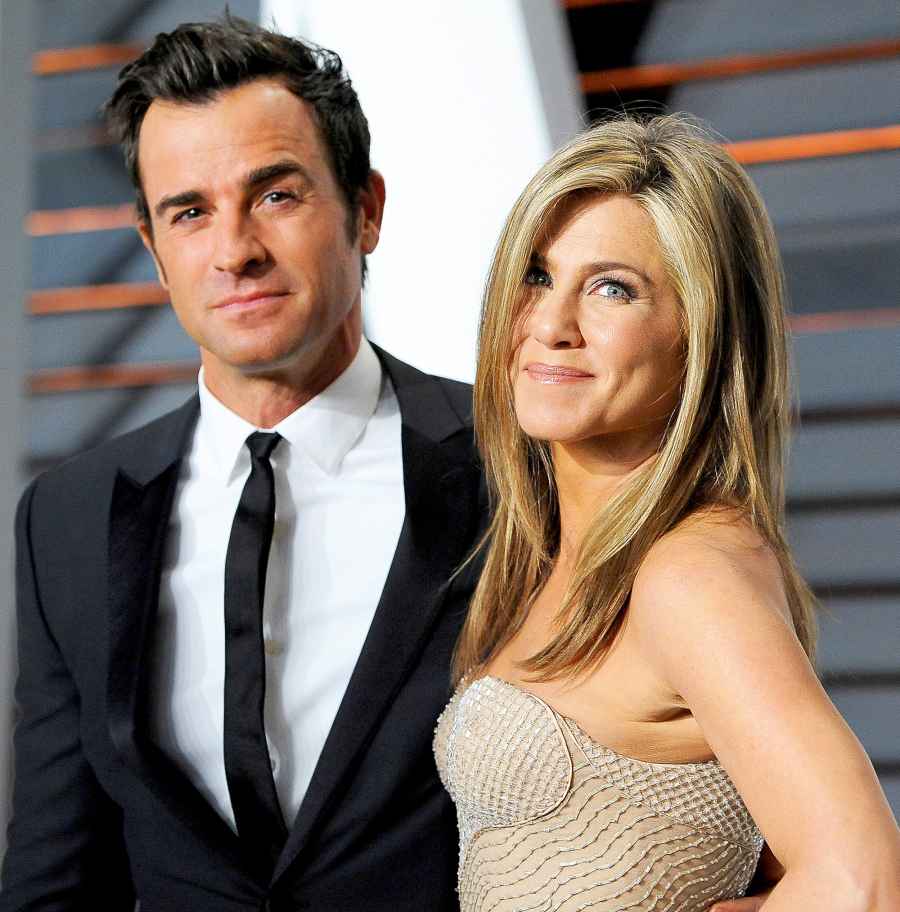 Justin Theroux and Jennifer Aniston attend the 2015 Vanity Fair Oscar Party hosted by Graydon Carter at Wallis Annenberg Center for the Performing Arts in Beverly Hills, California.
