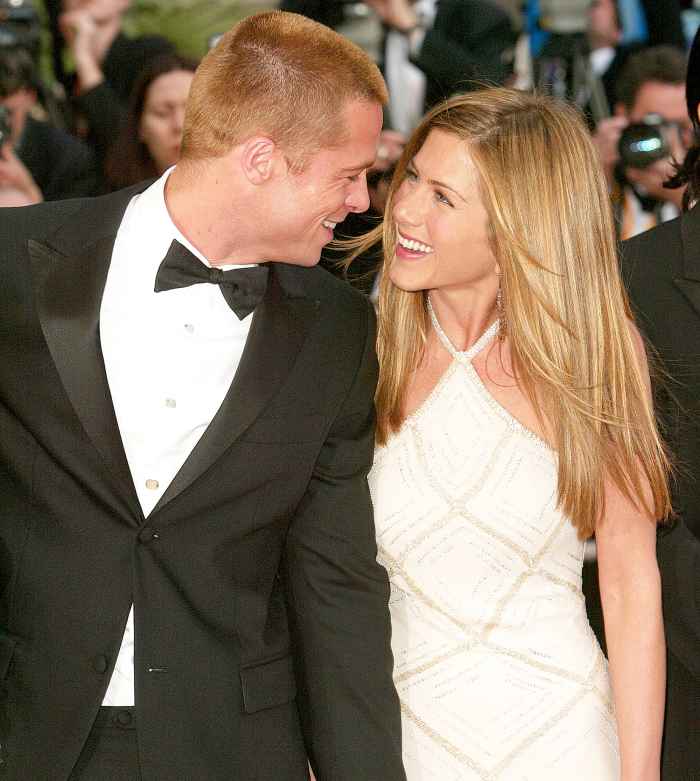 Brad Pitt and Jennifer Aniston attend the 2004 premiere of 'Troy' at Le Palais de Festival in Cannes, France.