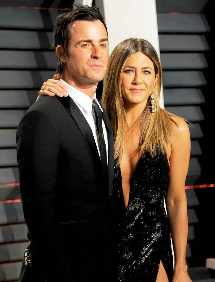 Jennifer Aniston and Justin Theroux arrive at Vanity Fair's Oscar party at Wallis Annenberg Center for the Performing Arts in Beverly Hills on February 26, 2017.