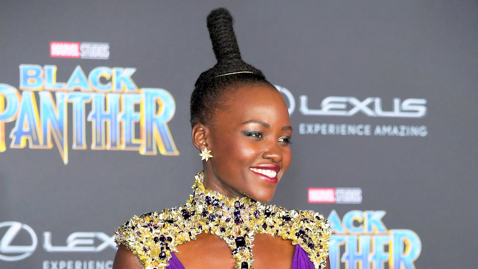 Lupita Nyong'o arrives for the World Premiere of Marvel Studios? Black Panther, presented by Lexus, at Dolby Theatre in Hollywood on January 29, 2018.