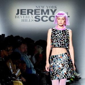 Gigi Hadid walks the runway at Jeremy Scott Show Fall 2018 during New York Fashion Week: The Shows at Gallery I at Spring Studios in New York City.